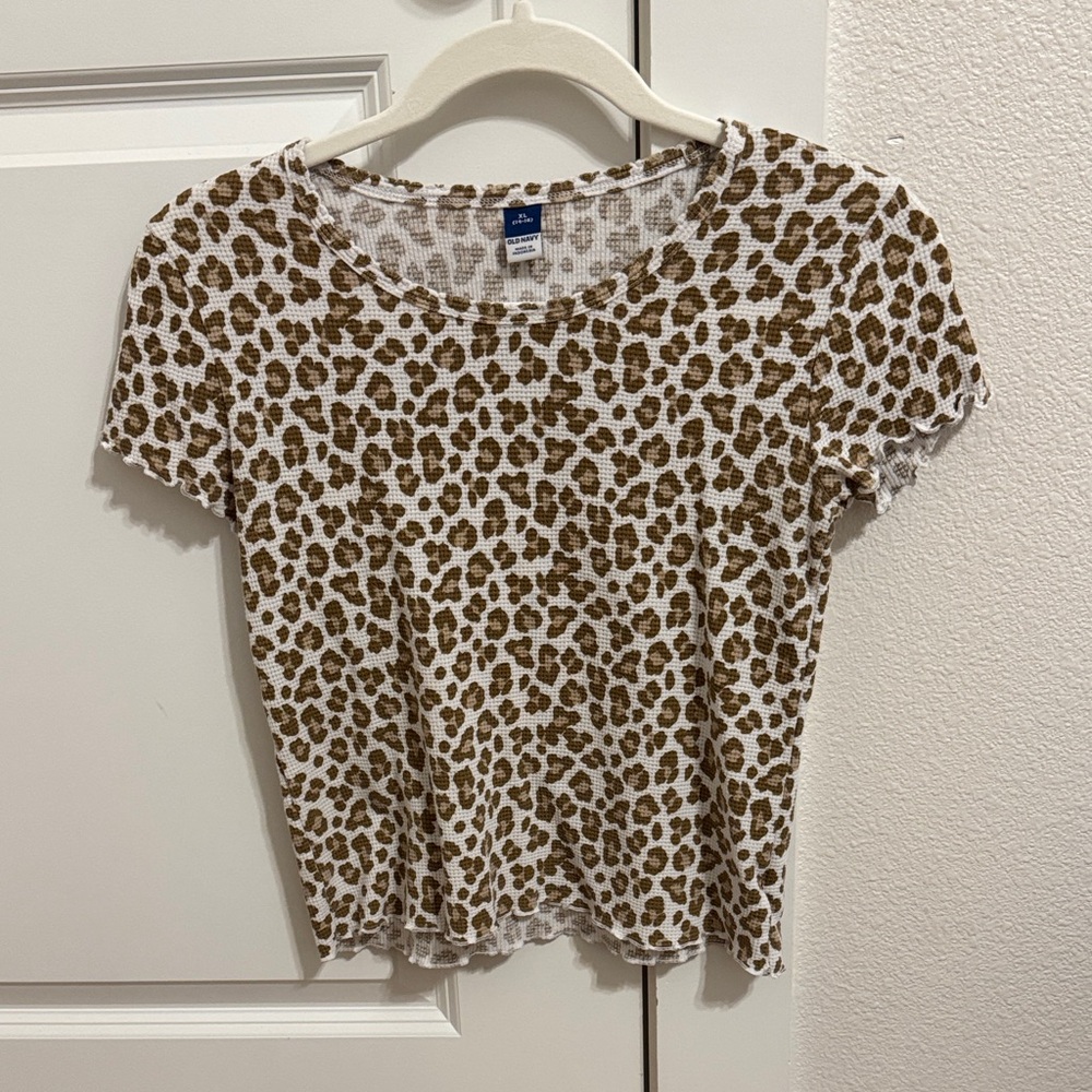 Old Navy Brown and White Leopard Print Kids Top